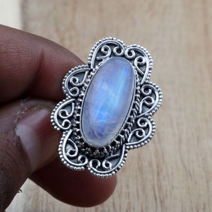 Genuine Moonstone Ring, Moonstone Silver Ring, Handmade Ring, 925 Sterling Silver Boho Ring, Birthstone Ring, Women Ring, Anniversary Gift