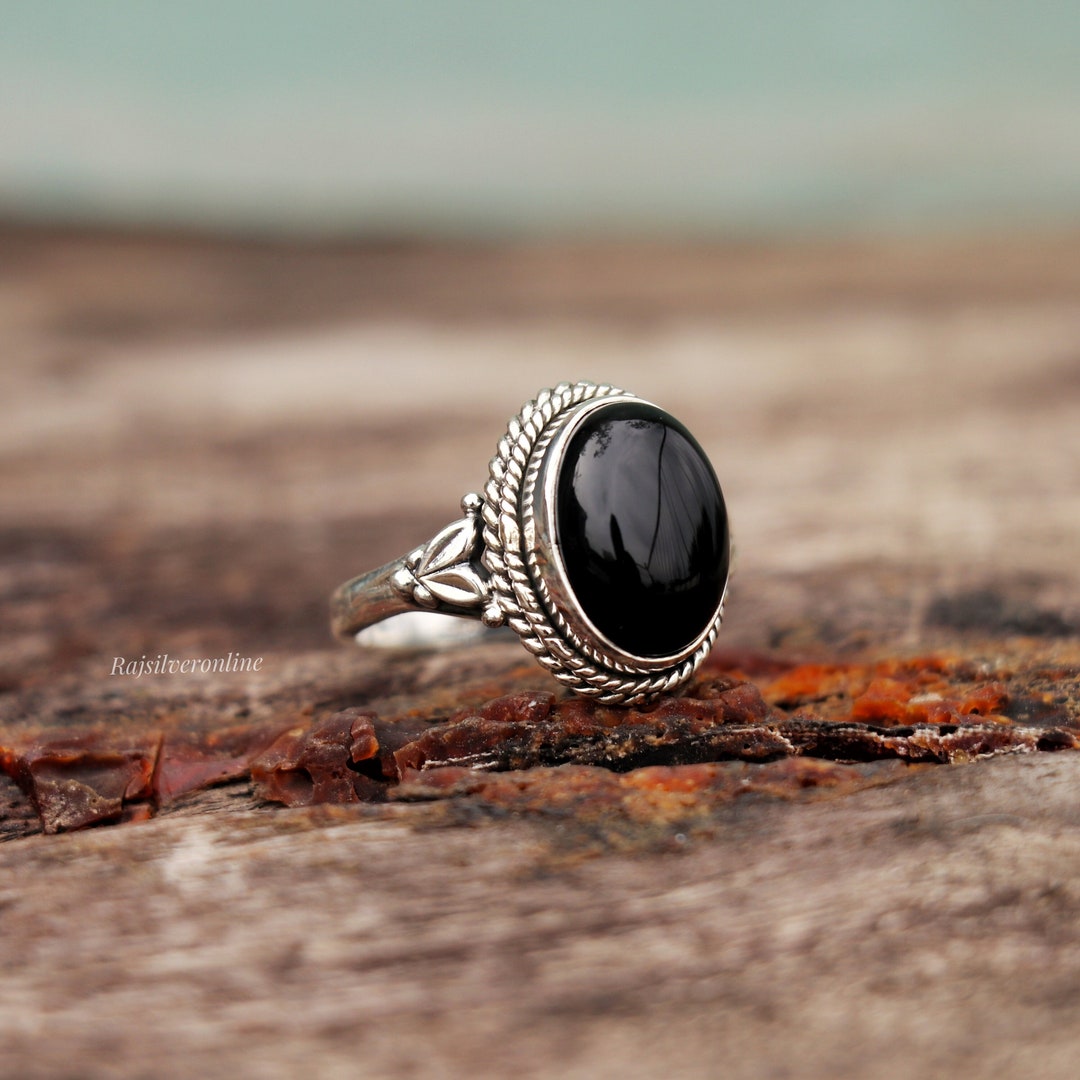 Black Onyx Designer Ring: Handmade 925 Sterling Silver, Oval