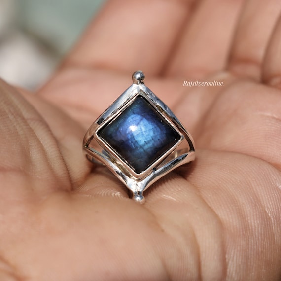 Bague labradorite bleue argent sterling 925 fait main, pierre
