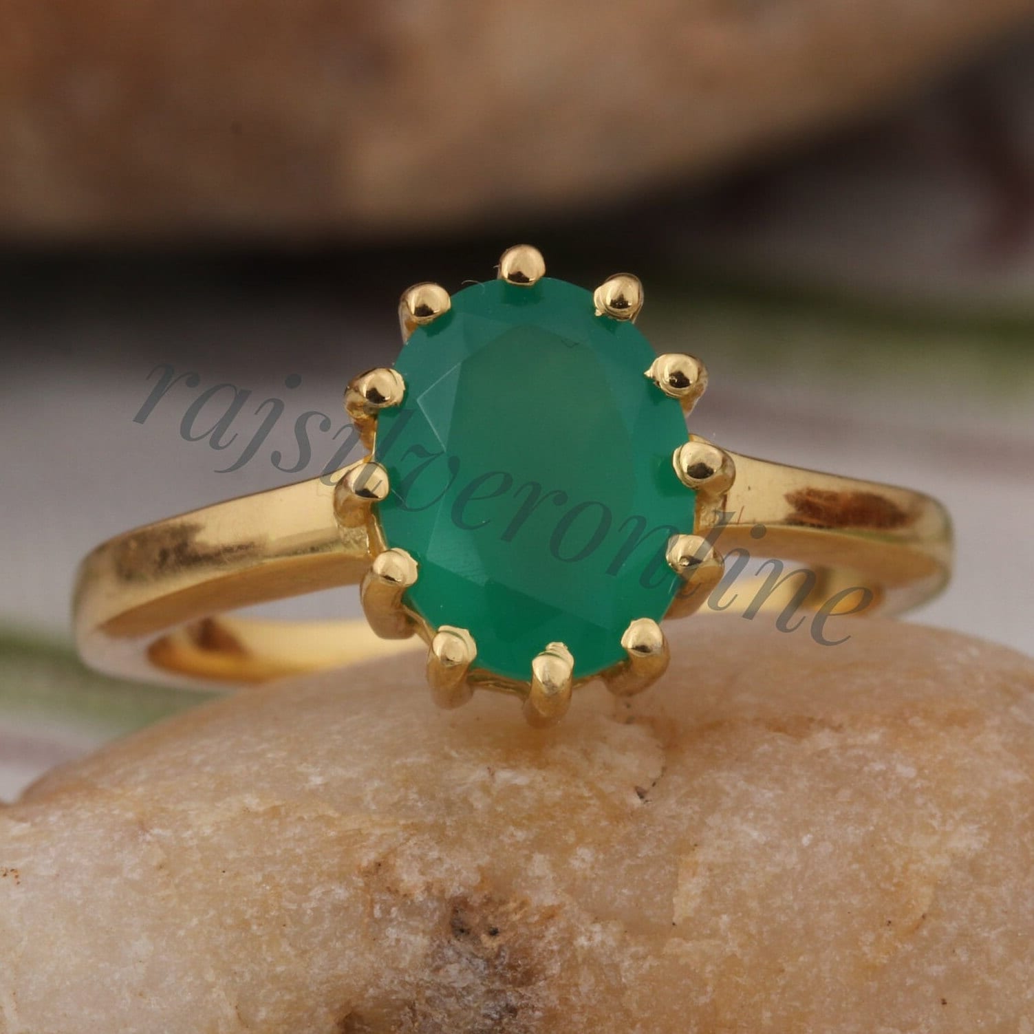 1 gram gold forming green stone finely detailed design ring for men - –  Soni Fashion®