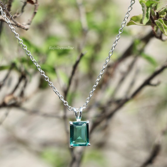 Emerald Pendant, 925 Sterling Silver Necklace, Handmade