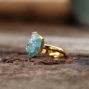 Raw Aquamarine Ring, Gold Vermeil 925 Sterling Silver Ring, Uncut Gemstone Ring, Handmade Ring, Rough Aquamarine Ring, Birthday Gift For Her image 9