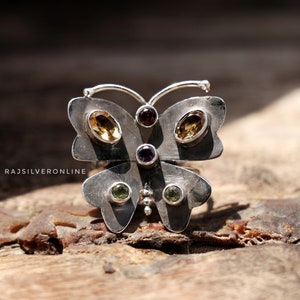 Butterfly Ring, Gemstone Ring, 925 Sterling Silver Ring, Handmade Ring, Unique Shape Ring, Stacking Ring, Artisanal Design Ring Gift For Her