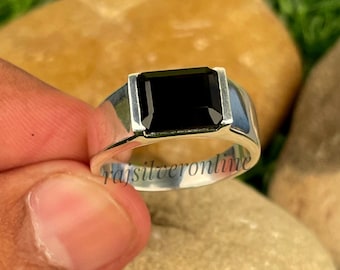 Men's Black Onyx Signet Ring: Handmade 925 Sterling Silver Band, Anniversary Gifts, Statement Jewelry