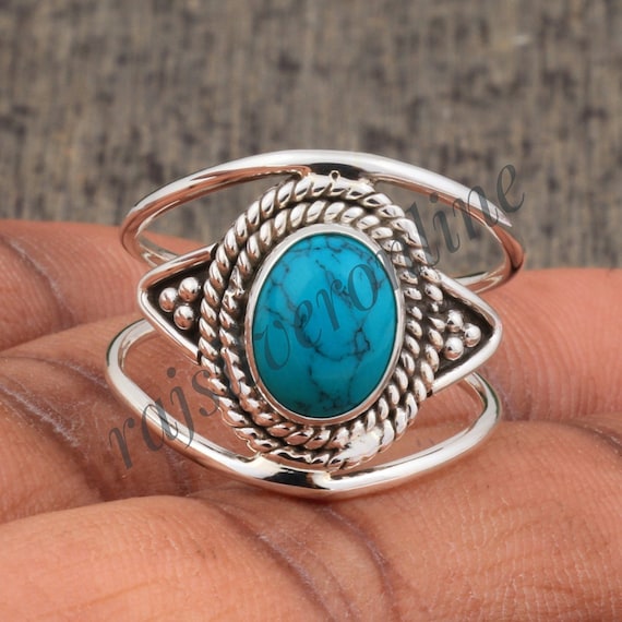 Genuine Turquoise Ring, Silver Turquoise Ring, Handmade Turquoise