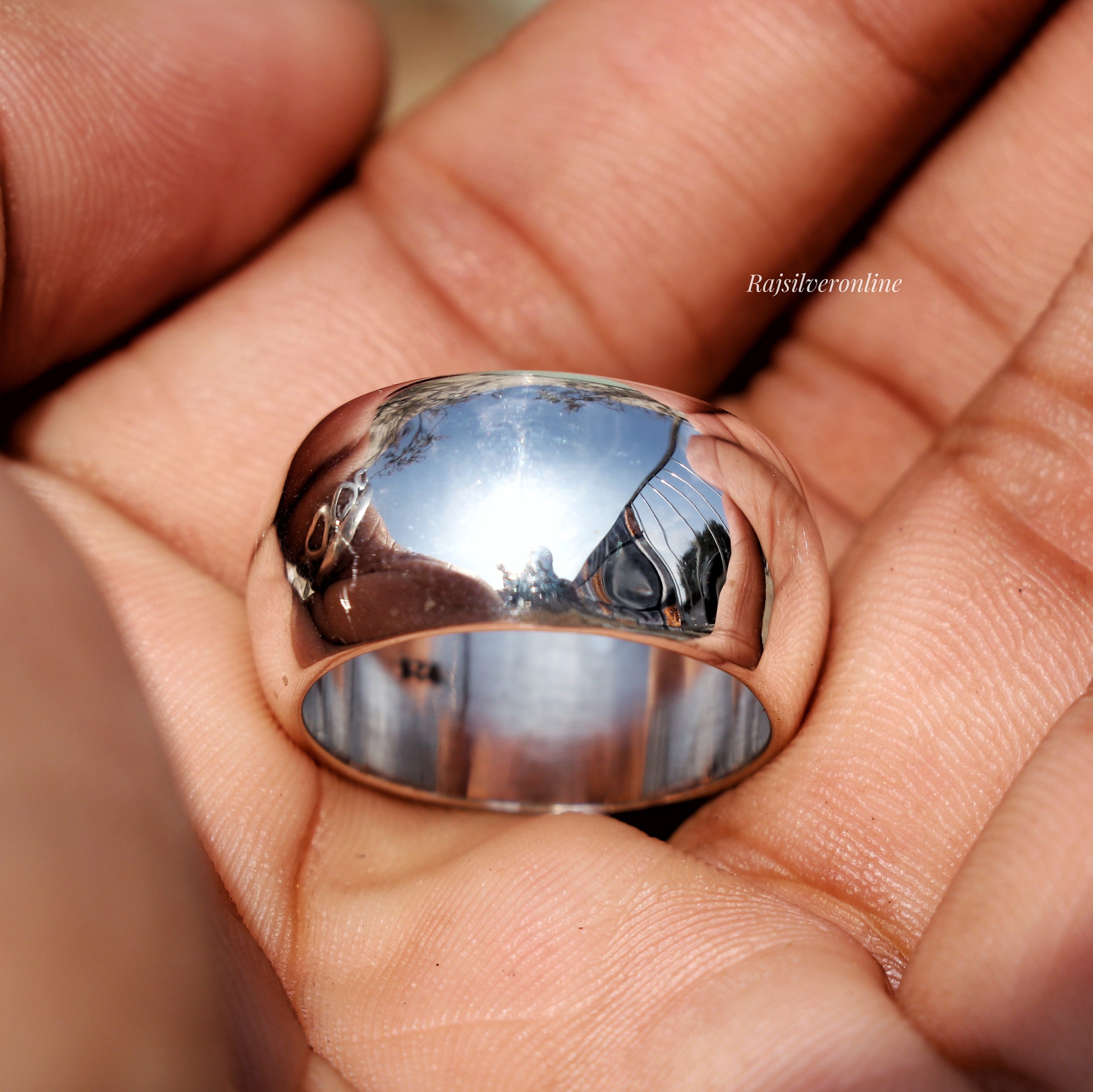Bague Ancienne En Argent Massif 925 - Style Jonc Alliance Dôme - Taille 52 - Occasion