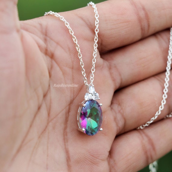 Collier Pendentif Croix Ovale Opale Blanche Simulée - Argent 925, Longueur 18 Pouces, Neuf Sans Emballage