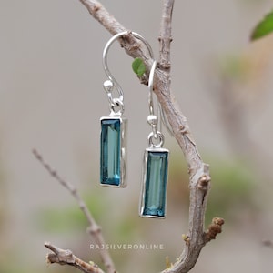 Blue Topaz Earrings, Handmade Earrings, 925 Sterling Silver Earrings, Hydro Gemstone Earrings, Rectangle Bar Earrings, Minimalist Jewelry