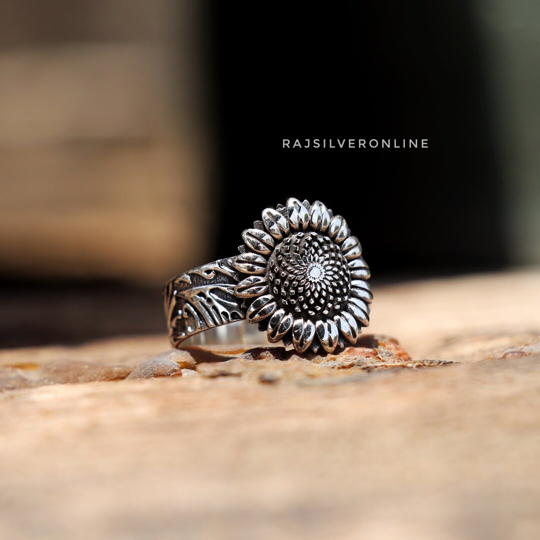Sterling Silver Sunflower Ring: Handmade Floral Statement Jewelry - Etsy