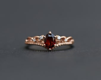 Anillo de granate genuino, chapado en oro rosa de 18 quilates, anillo de plata de ley 925, anillo de solitario hecho a mano, compromiso, anillo de bodas, joyería de granate rojo