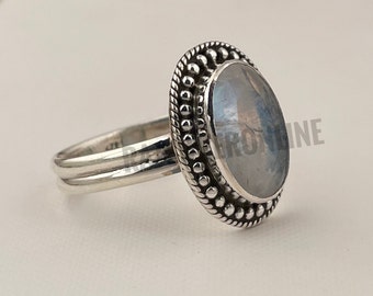 Genuine Moonstone Ring, Moonstone Silver Ring, Handmade Moonstone Ring, Moonstone Ring, Boho Ring, Moon Stone Ring, Rainbow Moon stone Ring