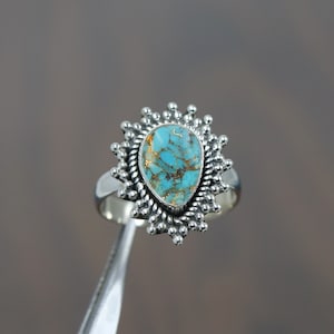 Blue Copper Turquoise Ring, Silver Turquoise Ring, Handmade Silver Ring, 925 Sterling Silver Ring, Teardrop Ring, Dainty Ring, Gift For Her