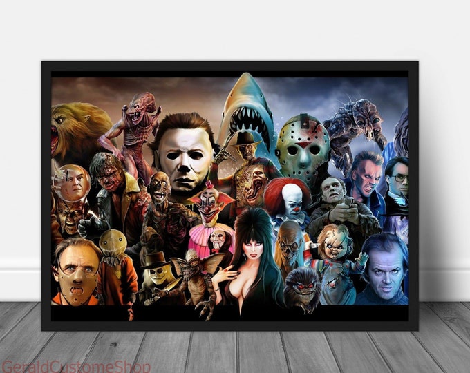 Horror Movie Icon Characters Movie Canvas Poster Wall Art Home Decor Framed Gift Idea For Him Her Fan