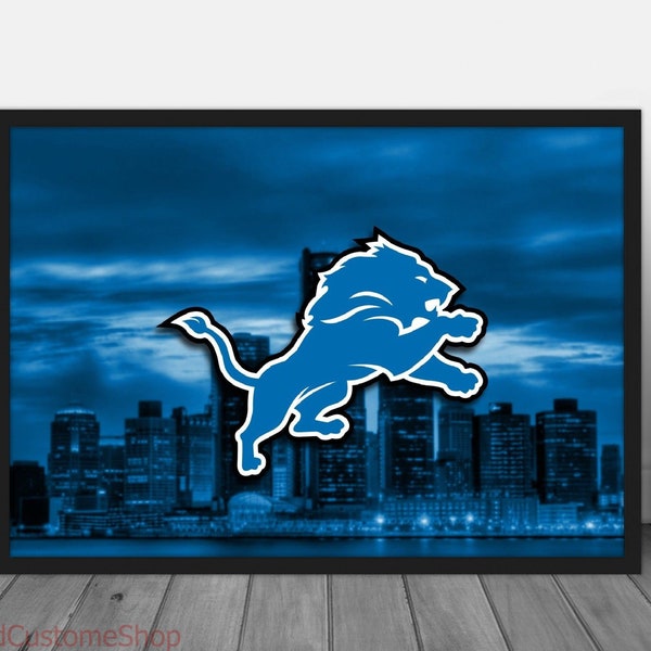 Detroit Lions City Sports NFL Football Canvas Poster Wall Art Home Decor Framed Gift Idea For Him Her Fan