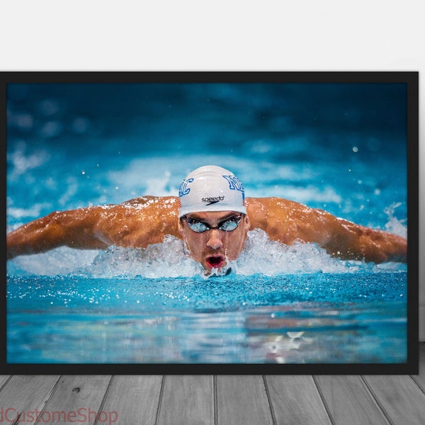 Swimming Michael Phelps Sport Canvas Poster Wall Art Home Decor Framed Gift Idea For Him Her Fan