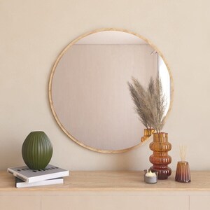 Espejo redondo de madera natural de 24 pulgadas, espejo circular grande  rústico decorativo para sala de estar, chimenea, pasillo, granja
