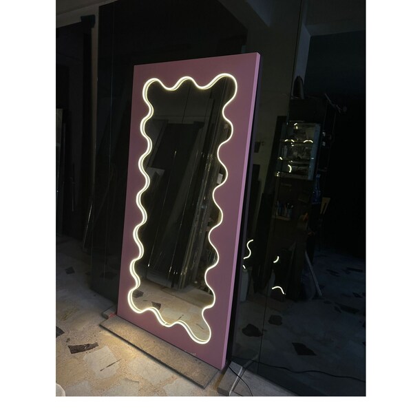 Wavy Light up Floor Mirror Etsy