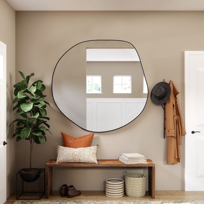 Asymmetrical Round Mirror Set of Black Wall Mirror Etsy