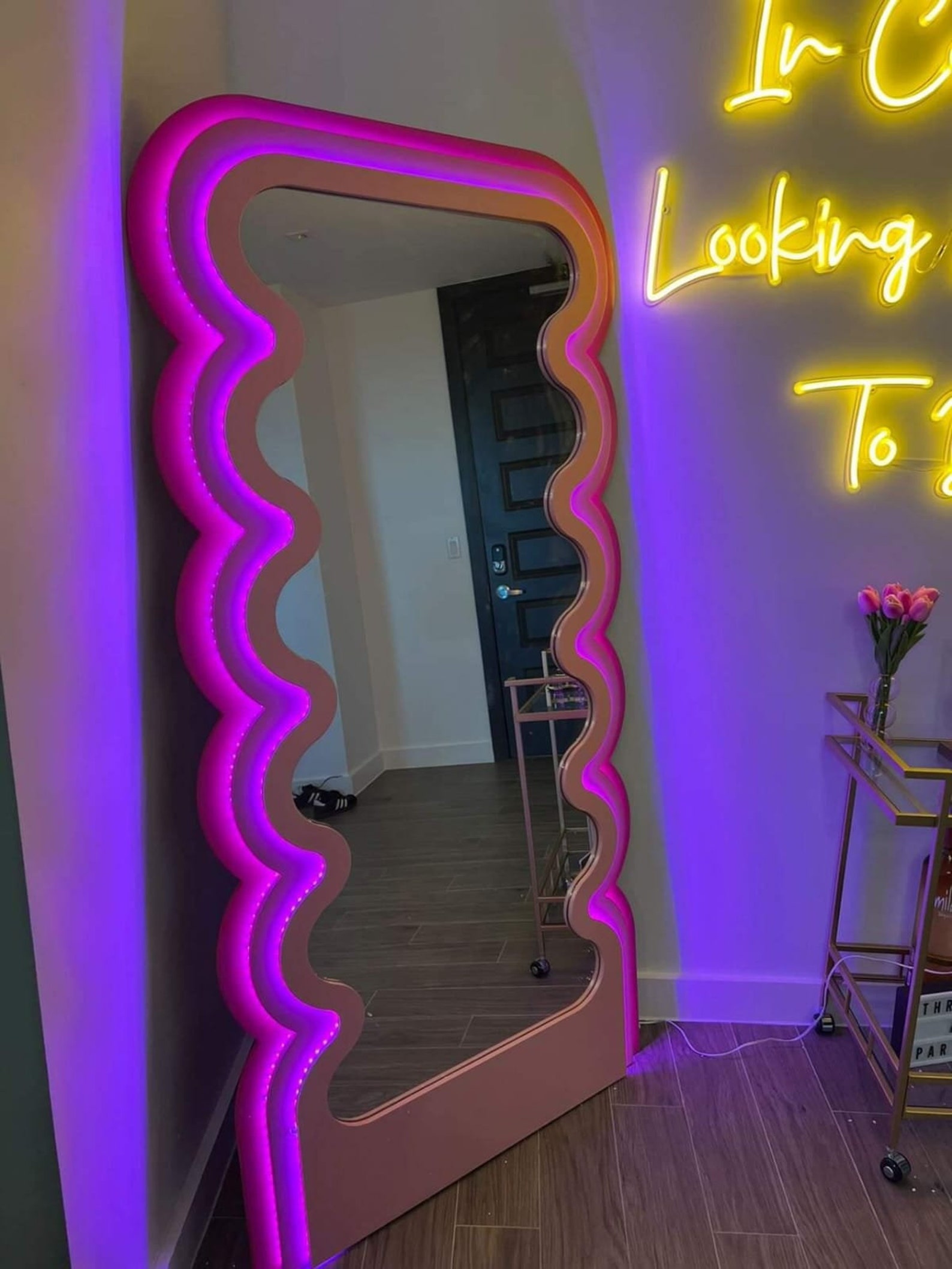 Illuminated Squiggle Full Length Mirror Led Lighted Floor Etsy