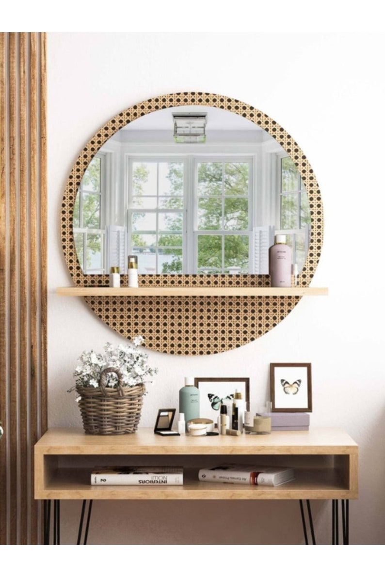 Circle With Shelves Mirror Round Mirror Shelf Wood Etsy