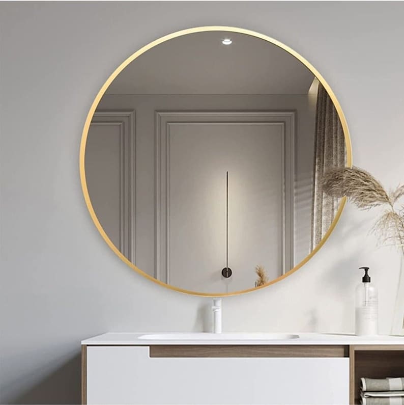 Round Mirror Wall Gold Mirror Black Framed Mirror Metal Etsy