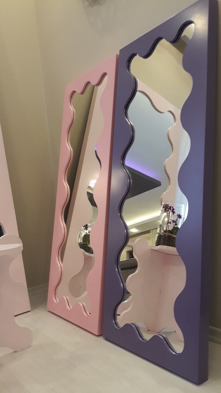 Unique Curvy Floor Full Length Mirror Custom Color Wavy Full - Etsy