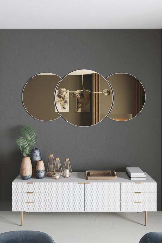 Juego de lujo de 3 espejos decorativos Espejo de pared triple moderno Espejo  decorativo único Espejo de entrada Espejo de tocador Espejo de consola  redondo -  México