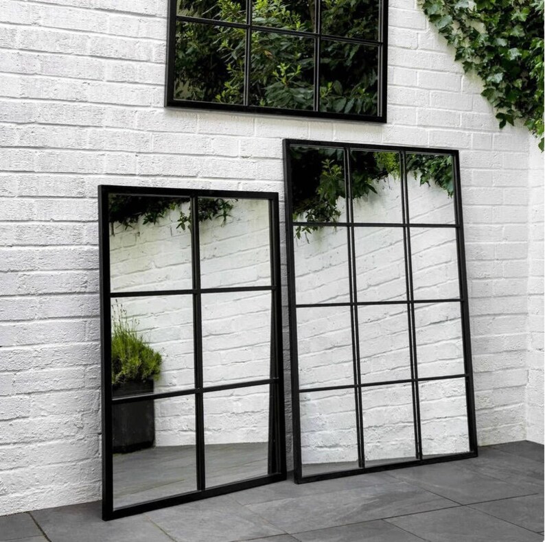 Full Length Black Metal Framed Mirror Large Window Mirror Etsy