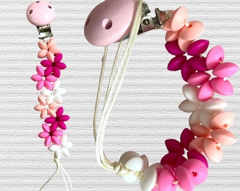 Handgemaakte bloem dummy clip, fopspeen clip, uniek baby dummy cadeau, dummy clip gemaakt met food grade siliconen kralen