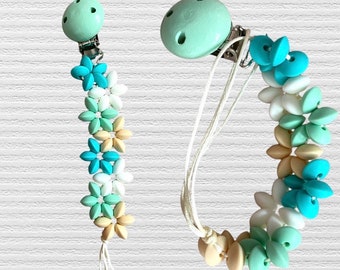 Handmade Flower Dummy Clip, Pacifier Clip, Unique Baby Dummy Gift, Dummy Clip made with Food Grade Silicone Beads