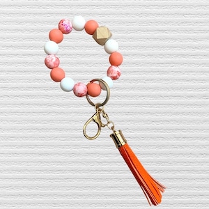 Llavero de pulsera con cuentas de silicona/Pulsera gruesa hecha a mano/Porta llaves/Dije para bolso/Pulsera única y de moda/Pulsera colorida/