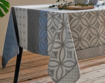 Jacquard Tablecloth Coated Graphic Pattern Shades of Gray Anti-stain Acrylic Coating Rectangular and Square Format