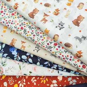 Children's Printed Cotton Fabrics Forest Animals Flowers and Birds Oeko-Tex Soft and Delicate Texture