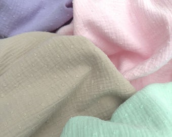 Double Gazes de Coton Plumetis Rose Vert Menthe Camel Kaki Beige Écru et Lilas