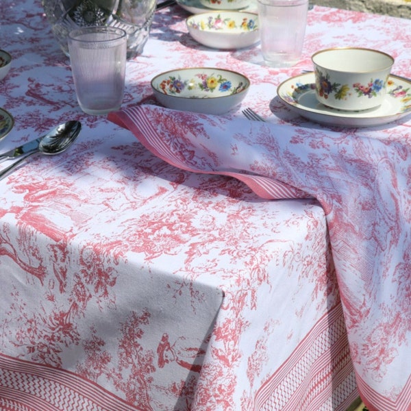 Toile de Jouy tafelkleed pastorale en landelijke print roze katoen Oeko-Tex