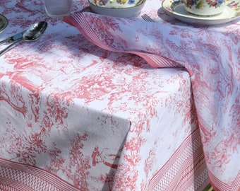 Nappe Toile de Jouy Imprimé Pastoral et Champêtre Rose Coton Oeko-Tex