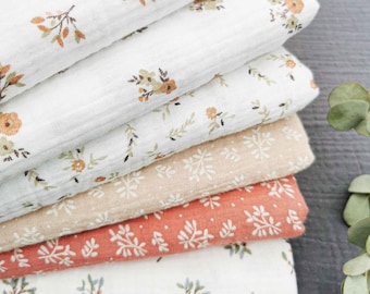 Double Gauze Cotton Fabrics with Floral Prints, 6 Patterns, 100% Cotton, Oeko-Tex Certified