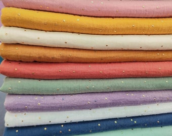 Double Gauze Cotton with Gold Polka Dots, Oeko-Tex Certified