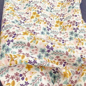 Tessuto Milly Floreale in Cotone Blu Senape Celadon - Certificato Oeko-Tex