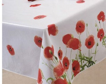 Nappe Toile Cirée Coquelicot Rouge et Blanc Format Rectangle et Rond