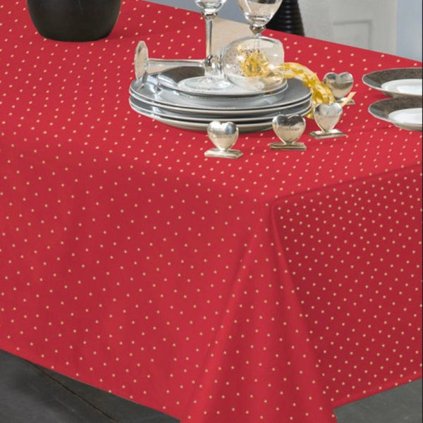 Nappe de Noël Polyester Rouge à Pois Blanc Rectangulaire