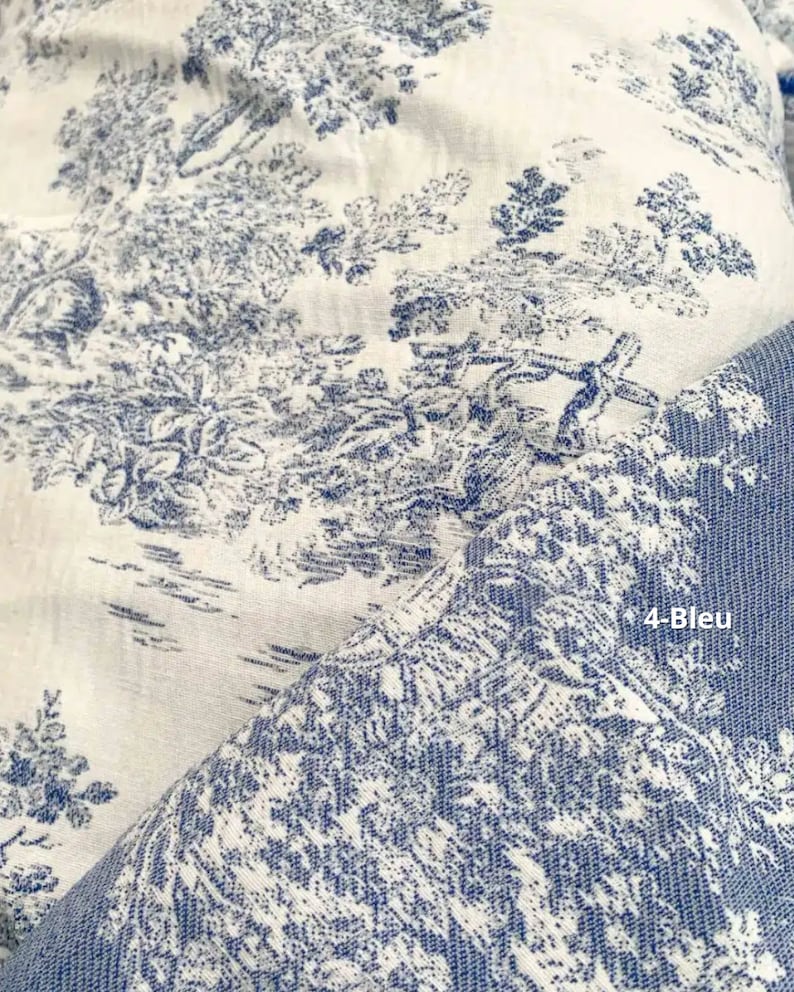 Toile de Jouy d'Ameublement Tissu pour Tapisserie Murale Jetées de Lit Housses de Coussin et Habillement 4-Bleu