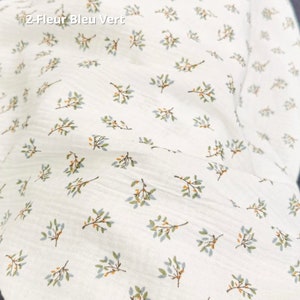 Tissus Double Gazes de Coton Imprimés Fleuris 6 Motifs 100% Coton Oeko-Tex 2-Fleur Bleu Vert