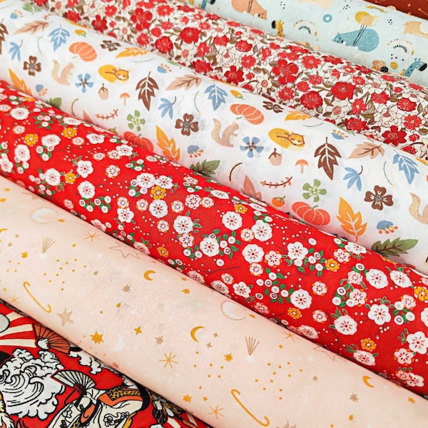 Oeko-Tex Printed Cotton Fabrics Children's Planets and Flowers and Japanese Patterns