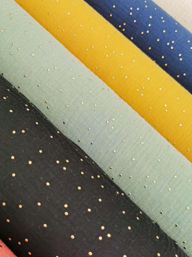 Doppelte Baumwollgaze mit goldenen Punkten, Öko-Tex-zertifiziert, 12 Farben für Kleidung, Haushaltswäsche, Accessoires, Hochzeit und Party-Dekoration Bild 3