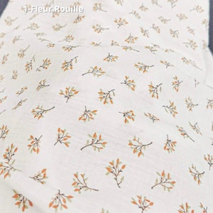 Tissus Double Gazes de Coton Imprimés Fleuris 6 Motifs 100% Coton Oeko-Tex 1-Fleur Rouille