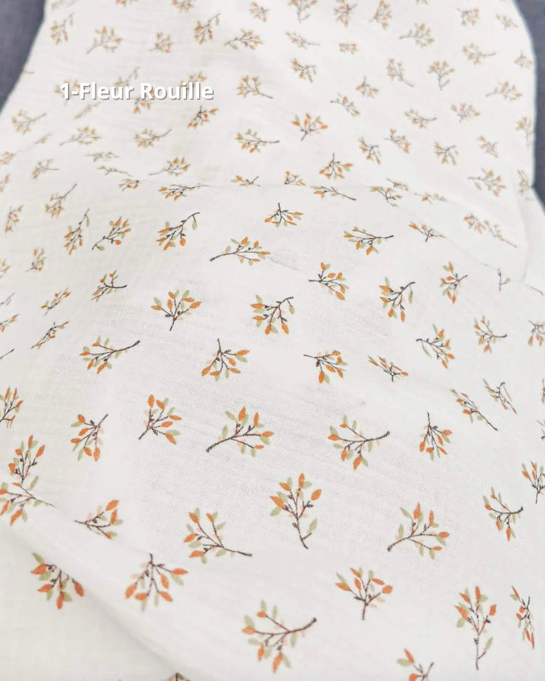 Tissus Double Gazes de Coton Imprimés Fleuris 6 Motifs 100% Coton Oeko-Tex 1-Fleur Rouille