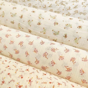 Double Flowered Cotton Gauze Oeko Tex Ecru Background White Green Rosemary and Mustard Wedding Birth Pack image 1