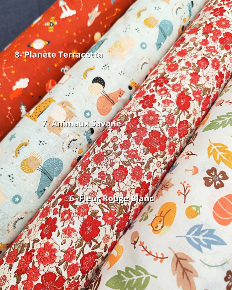 Oeko-Tex Printed Cotton Fabrics Children's Planets and Flowers and Japanese Patterns image 3