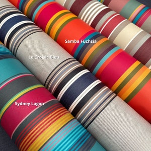 Lona de lona listrada para exterior, com revestimento duplo de acrílico, impermeável e resistente aos raios UV, multicolorida, 160 cm de largura. imagem 3
